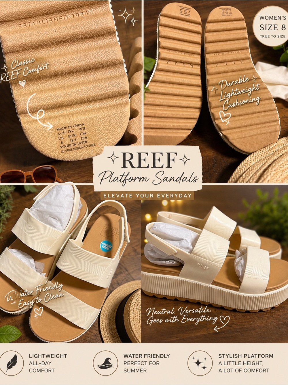 Reef Women's Platform Sandals — Cream/Tan NWOT